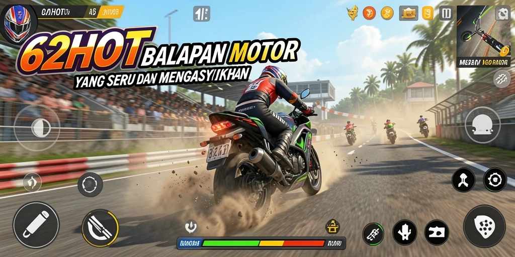 Tampilan gameplay mendebarkan dalam balapan motor 62HOT.