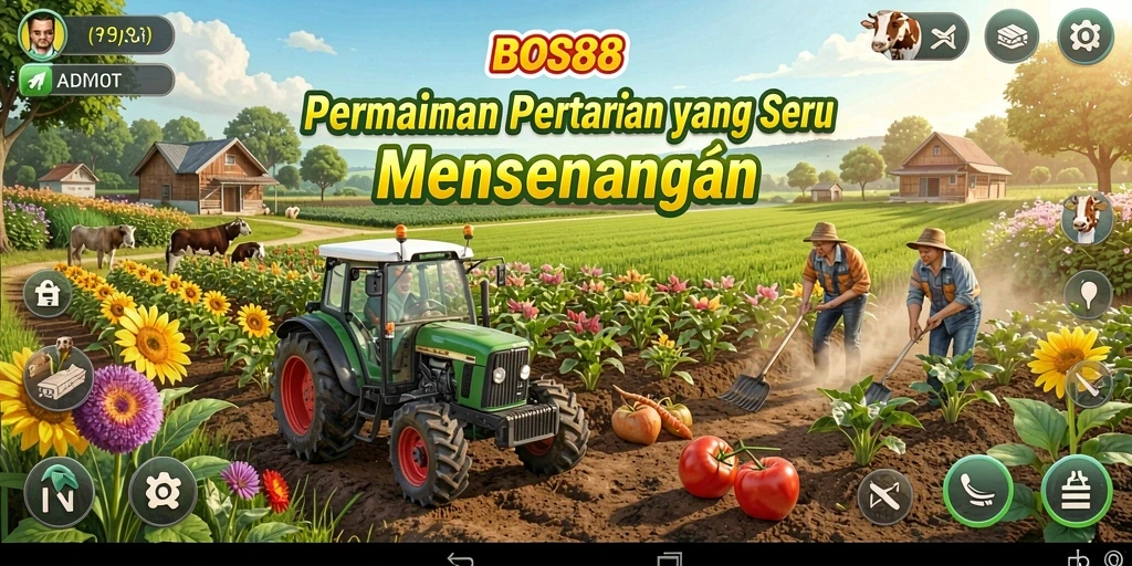 Tampilan gameplay menarik dalam dunia pertanian yang luas.