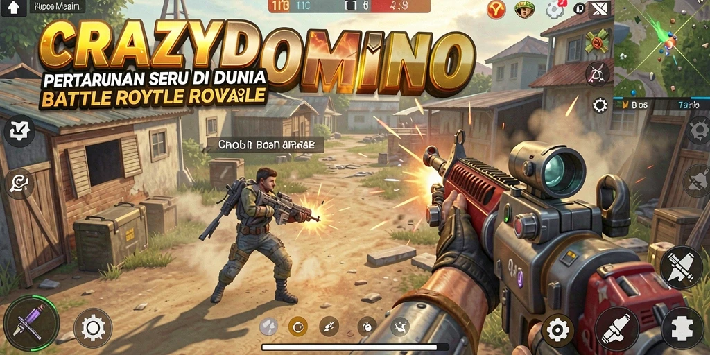 Tampilan menarik dari gameplay seru CRAZYDOMINO dalam aksi Battle Royale.