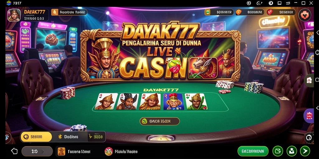 Screenshot utama DAYAK777 menampilkan dealer langsung dan suasana permainan Live Casino.