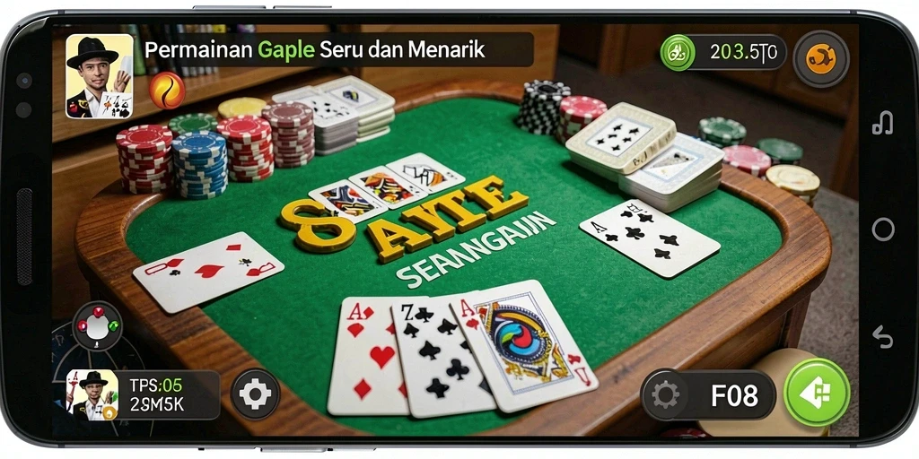 Tampilan gameplay seru F08 dengan fitur Gaple interaktif.