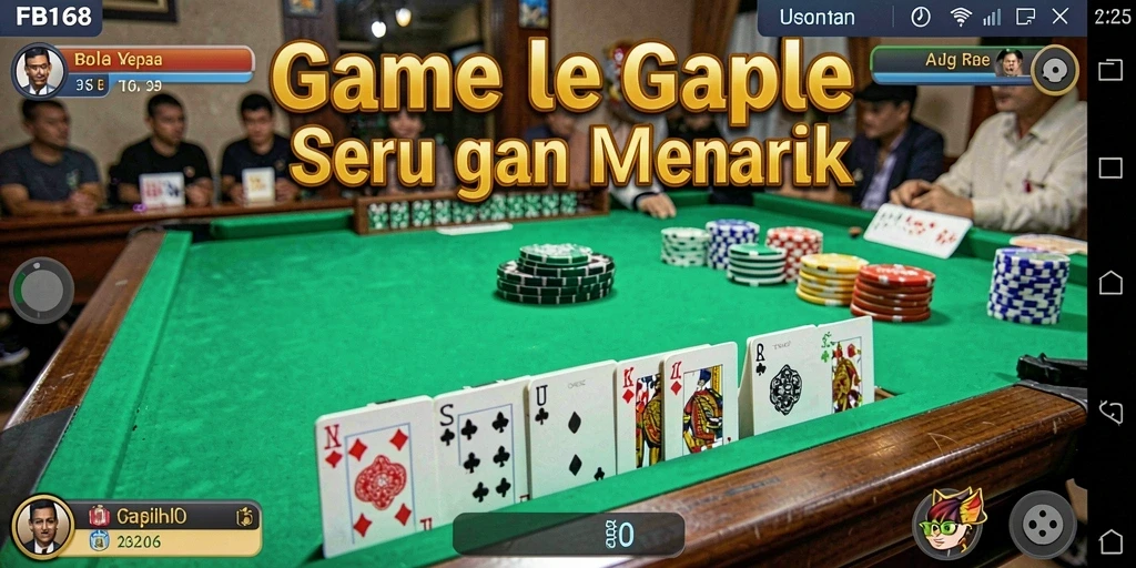 Screenshot permainan FB168 menunjukkan gameplay Gaple yang seru dan interaktif.