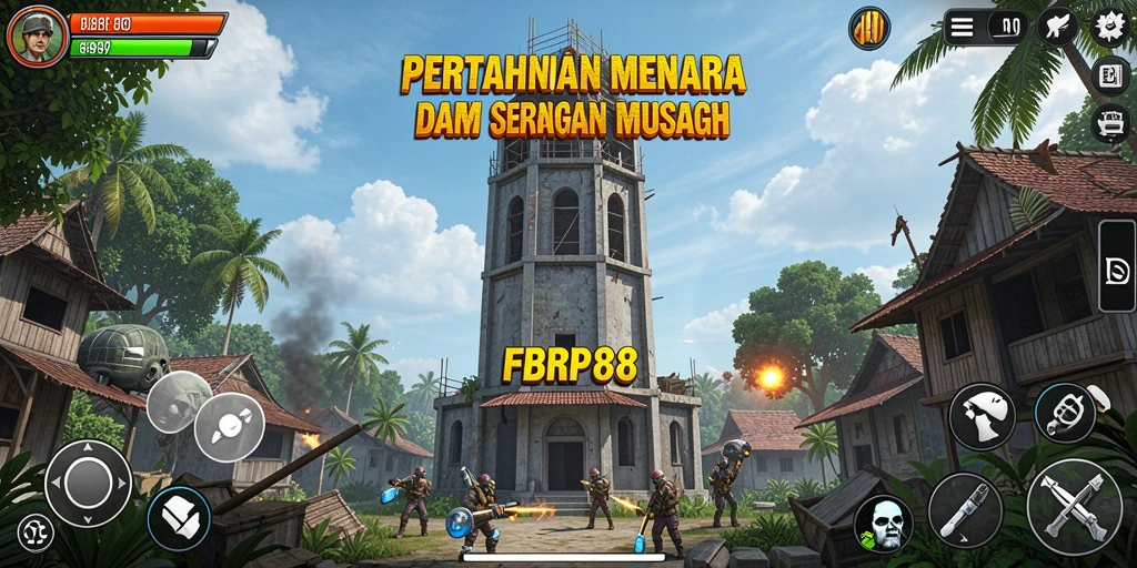Tangkapan layar gameplay FBRP88 menampilkan pertahanan menara yang epik.