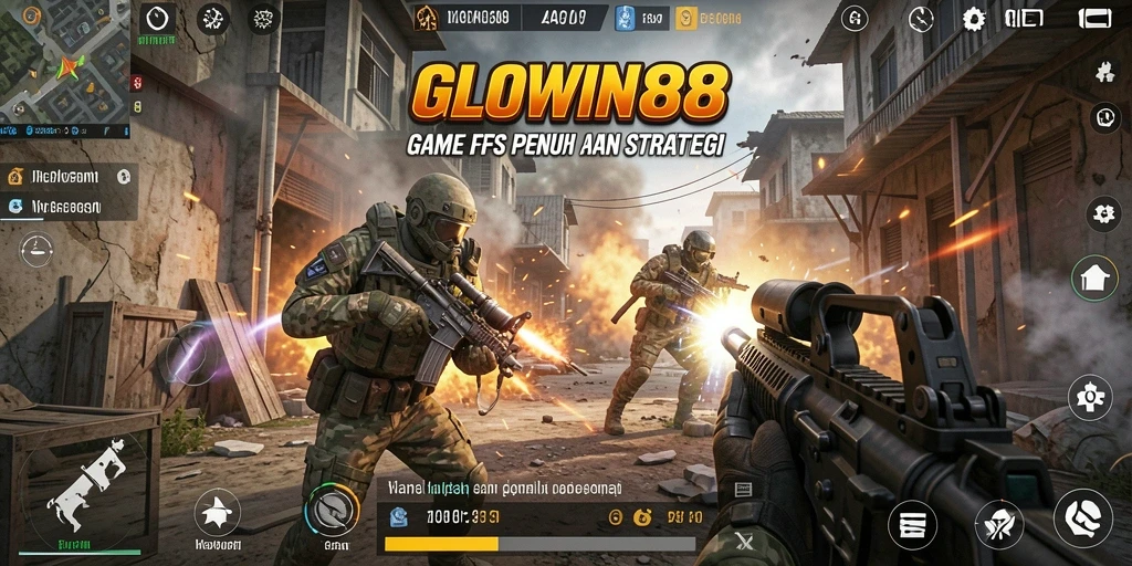 Screenshot GLOWIN88 menunjukkan aksi tembak-menembak yang intens.
