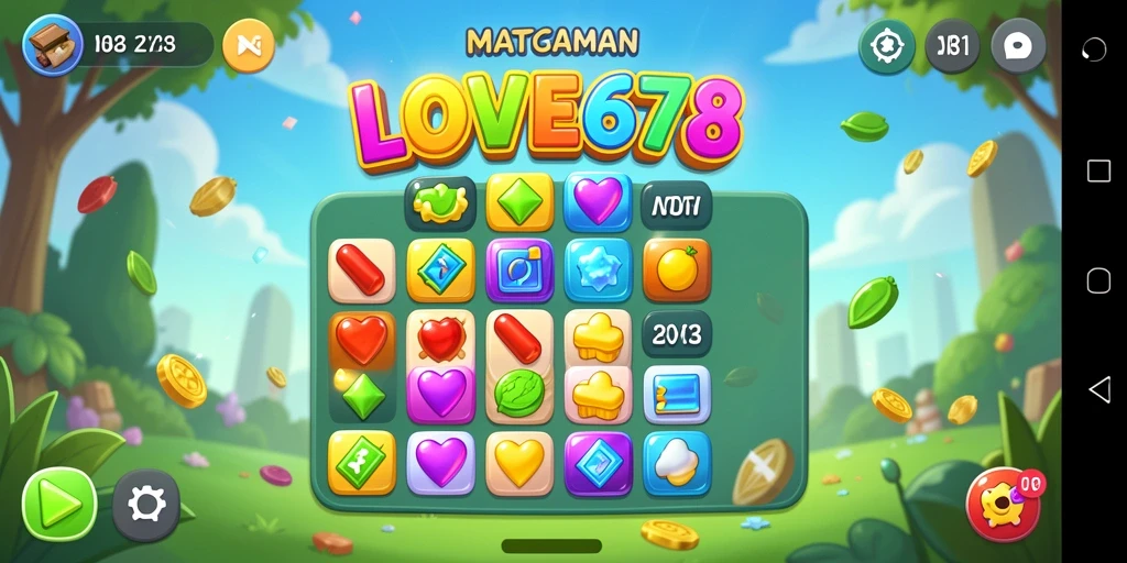 Tangkapan layar utama LOVE678 menampilkan gameplay seru permainan Match-3.