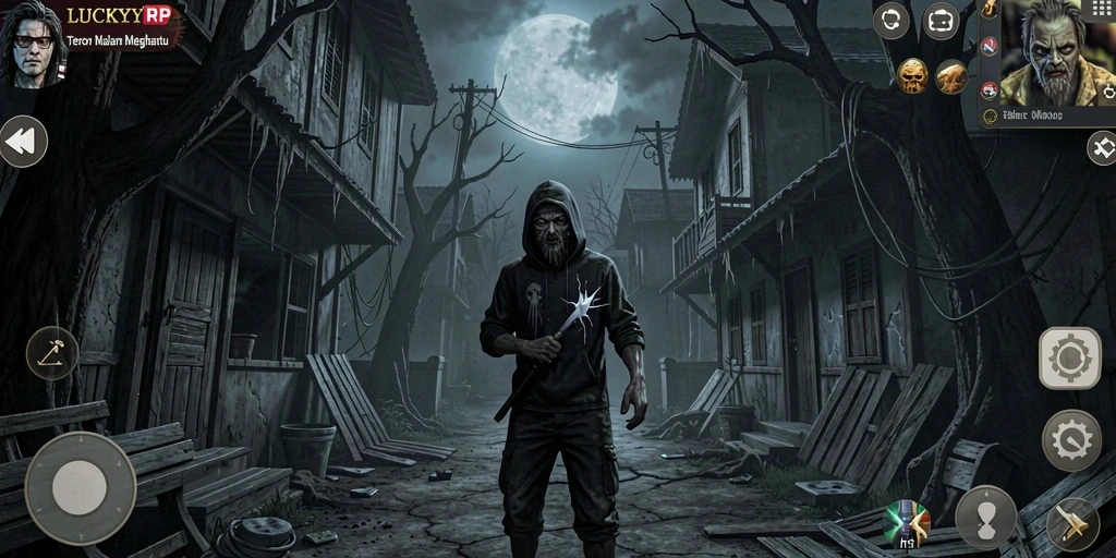 Gameplay menegangkan di dunia horor LUCKYRP dengan efek suara dan grafis mencekam.
