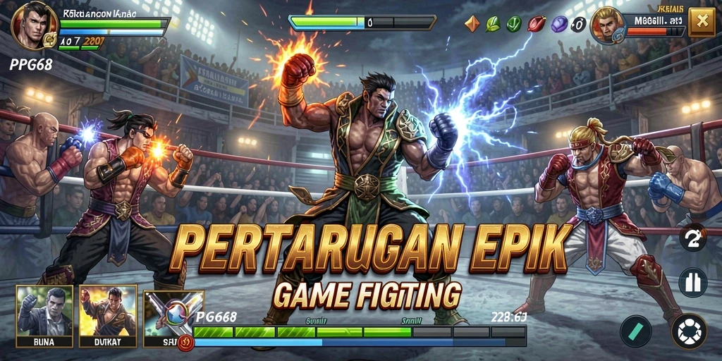 Screenshot gameplay PGG68 menampilkan pertarungan seru dengan karakter unik.