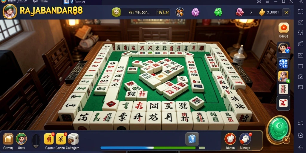 Tampilan gameplay asyik dari RAJABANDAR88 dengan berbagai ubin Mahjong.