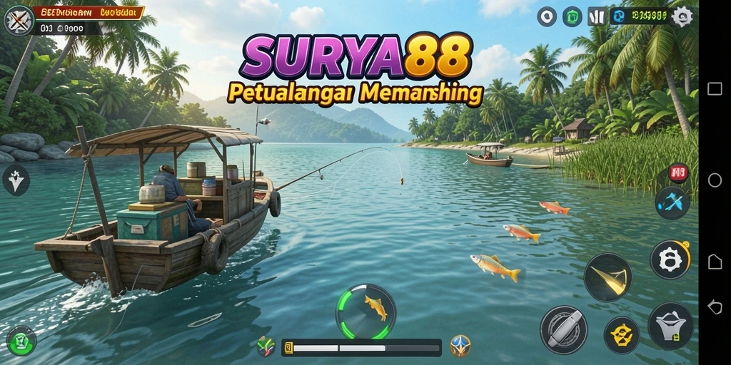 Tampilan gameplay <strong>SURYA88</strong> yang menampilkan keseruan memancing ikan.