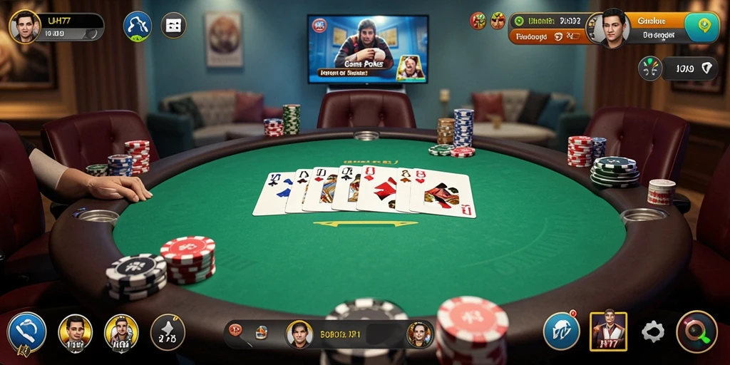 Tampilan gameplay Poker UH77 yang mendebarkan dan seru.